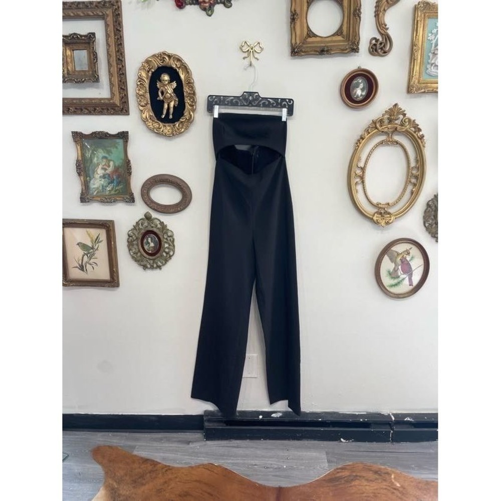 NBD Women's Black Strapless Cutout Wide Leg Jumpsuit Size S